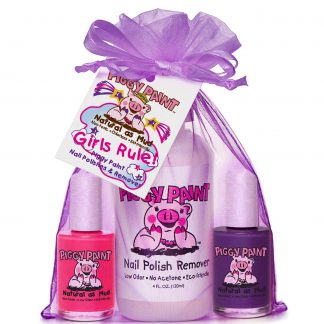 Piggy Paint 100% Non-Toxic Girls Nail Polish - Safe, Chemical Free Low Odor for Kids, Girls Rule (Purple, Pink, Remover)